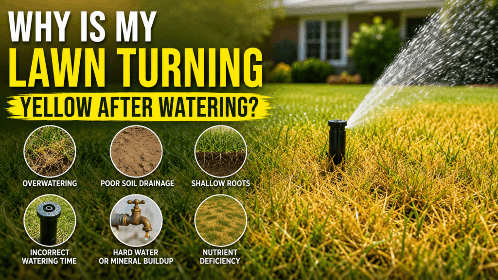 why is my lawn turning yellow after watering