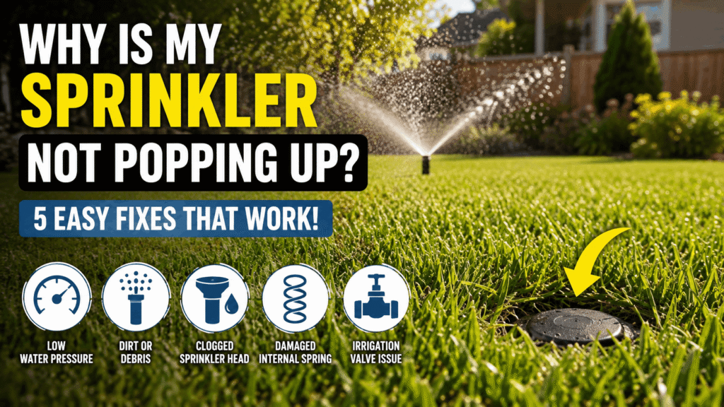 Sprinkler head stuck partway down in grass, not fully popping up